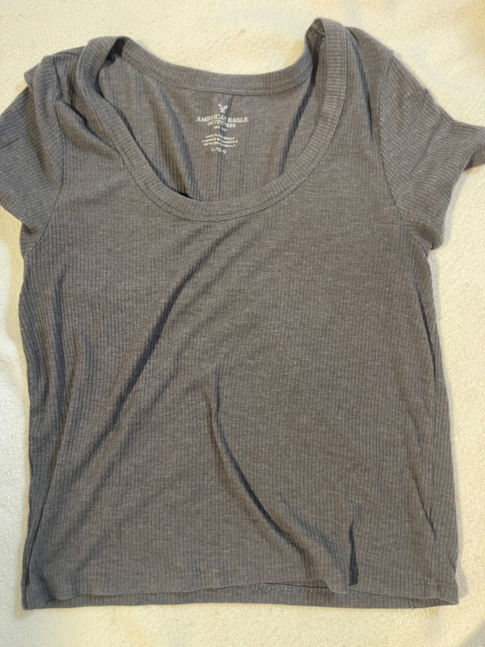 American Eagle Outfitters Women's Charcoal Ribbed Scoop Neck Tee